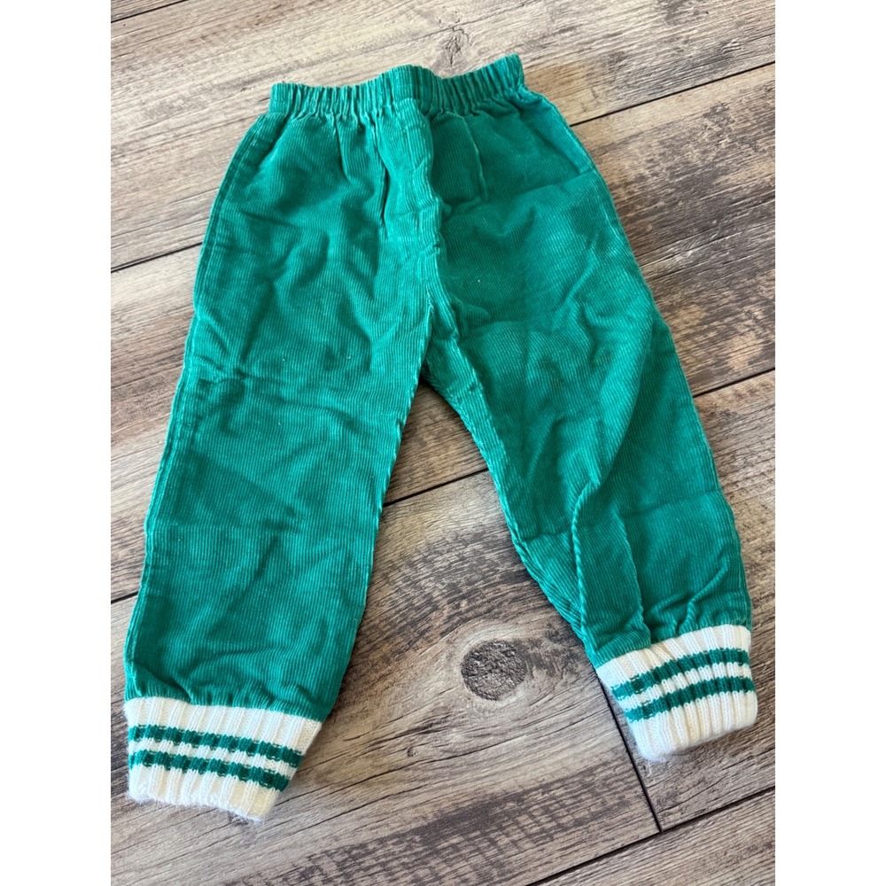 Vintage Green Corduroy Baby Pants Varsity Stripe Cuffs‎ Made in USA 18 Months